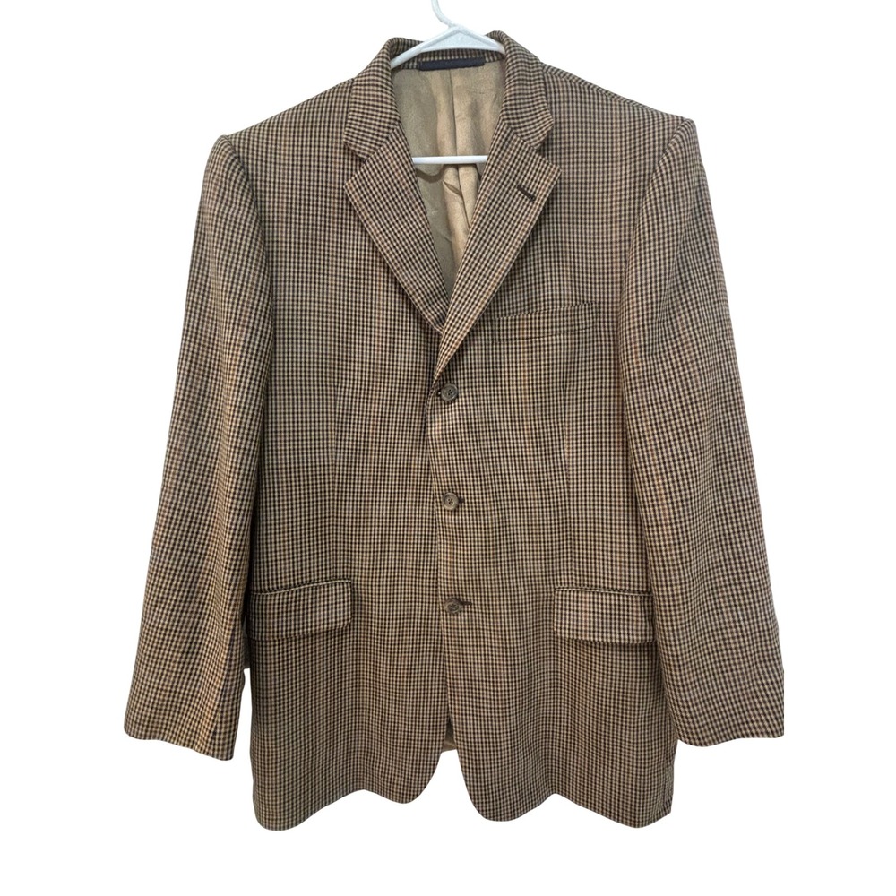 Vintage Burberry London Barneys NY Mens Wool Silk Houndstooth Blazer  Brown